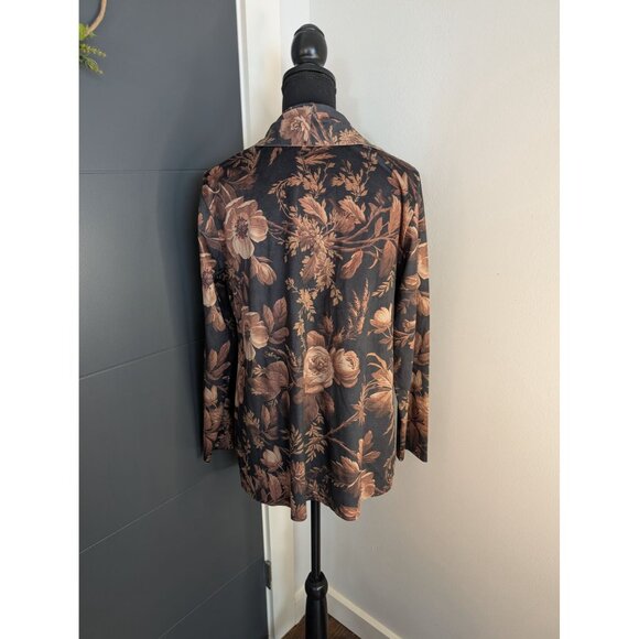 Soft Surroundings Shape Drape Faux Suede Jacket in Black and Brown Floral Multi - Picture 3 of 9